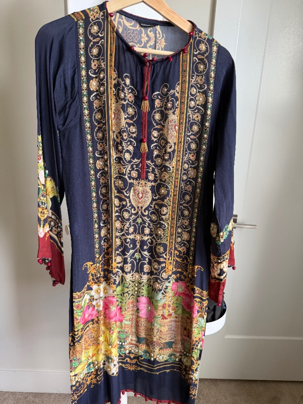 Sapphire Silk Printed & Embellished Navy Blue & Gold